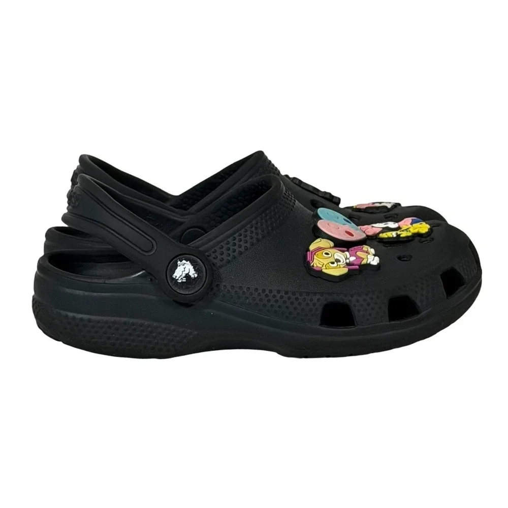 Crocs Classic Clog Kids Black Size C 11 Character Charms Jibbitz Slip On‎ Shoes